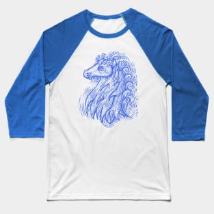 Side Profile of a Horse Head with Curly Hair Hand Drawn Illustration Baseball T-Shirt